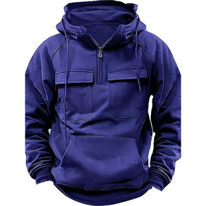 Sudadera con Capucha y Cierre de Cremallera para Hombre, Color Azul Marino Sólido, Algodón French Terry, Estilo Casual con Bolsillos, Corte Regular, para Otoño - Product Image 6