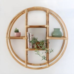 Étagère ronde en rotin en bois nordique, étagère en bois circulaire, décoration d'intérieur, salon, chambre à coucher, étagères faites à la main - Product Image 6