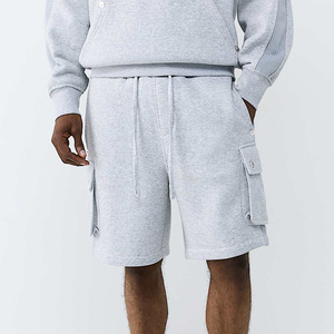 Shorts cargo pour homme, couleur unie, taille mi-haute, cordon de serrage, décontractés, en coton tricoté, style respirant avec poches - Product Image 1