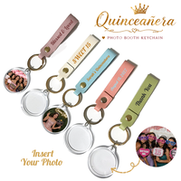Porte-clés personnalisé en acrylique avec cadre photo numérique, sérigraphié, avec sangle en cuir PU, cadeaux de fête Quinceañera pour invités