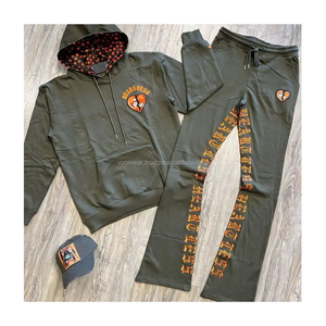 Survêtement pour homme en molleton français d'hiver, pantalon évasé deux pièces, sweat à capuche, grande taille, séchage rapide, coupe-vent - Product Image 6