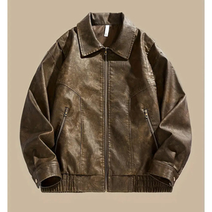 Veste oversize en similicuir de qualité supérieure, unisexe, style streetwear vintage, veste bomber à blocs de couleurs, logo personnalisé, tailles disponibles - Product Image 4