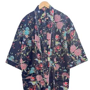 Robe de chambre kimono en coton, peignoir imprimé à motifs, robe de demoiselle d'honneur, vêtement de nuit d'été, taille unique - Product Image 1