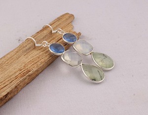 Wholesale Natural Prehnite <b>Earrings</b> 925 <b>Sterling</b> <b>Silver</b> Multi Gemstone Jewelry Manufacturer Handcrafted Green Stone <b>Dangle</b> - Product Image 6