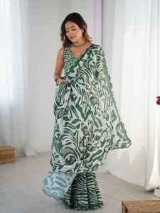 Sari traditionnel indien en Chinnon pour festivals et soirées, avec blouse non cousue, travail miroir, séchage rapide, toutes saisons, pour femmes - Product Image 6