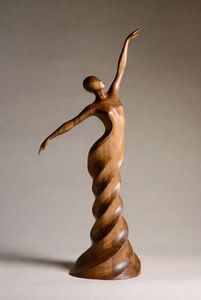 Sculpture abstraite moderne en bois sculptée à la main, statue décorative marron pour table, salon, maison - Product Image 3