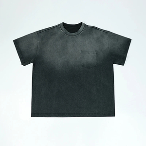 T-shirt en coton noir pour homme, manches courtes, col rond, poche, coupe classique, couleur unie, jersey tricoté - Product Image 1