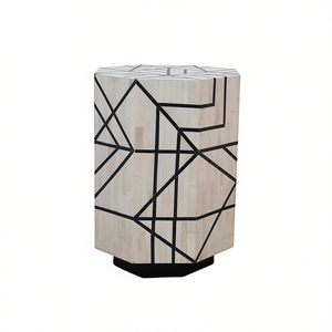 Premium Luxury Handcrafted <b>Bamboo</b> Wood Nightstand Bone Inlay <b>Side</b> <b>Table</b> Modern Home Decor Handmade Furniture India RR - Product Image 2
