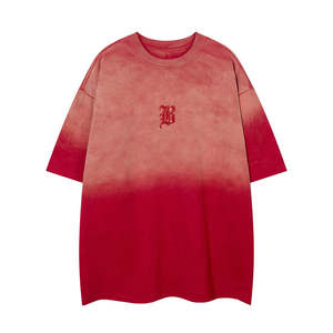 Camiseta de Manga Corta para Hombre, Cuello Redondo, Estilo Casual, con Bordado, Lavado, Degradado de Color Tie-Dye, Verano 2026, OEM - Product Image 1