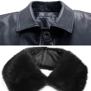 Parka Larga de Cuero Genuino para Hombre, Cuello Camisero, Cierre de Botón, Manga Regular, Transpirable, Logotipo Grabado, Color Negro - Product Image 4