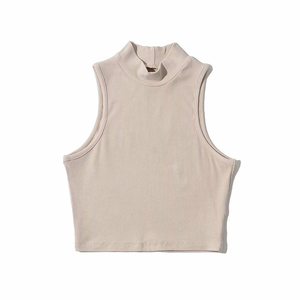 TKAN733 Wholesale Summer New Trend Fashion Solid Color Sleeveless <b>Mock</b> <b>Neck</b> Crop <b>Tops</b> Slim Fit Women's Vest Tank <b>Top</b> - Product Image 3