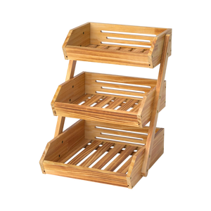 Panier à fruits élégant en bois de pin et bambou de haute qualité, organisateur à 3 niveaux, étagère de rangement pour la cuisine, utilisation polyvalente et écologique - Product Image 1
