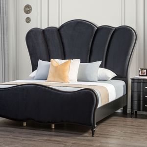 Splendido Set Camera da Letto 3 Pezzi King Size con Gambe in Legno HB Imbottite in Tessuto Nero e Comodini Accattivanti per l'Arredamento della Tua Camera - Product Image 3