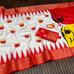 Sari de mariage Durga Divine pour Diwali, Sari de célébration Maa Durga, Sari de créateur Shakti Grace en pure soie de litchi de qualité supérieure - Product Image 4