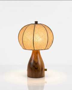 Vintage Midcentury Wooden Cordless <b>USB</b> <b>Table</b> Lamp Small Round Fabric Shade <b>Bedside</b> Desk Light for Bedroom Study - Product Image 1