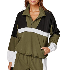 Women Color Block Tracksuit Set <b>Half</b>-<b>Zip</b> <b>Jacket</b> Shorts Breathable Lightweight Sporty Style Spring Outfit - Product Image 2