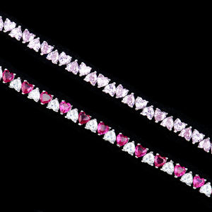 Bracelet tennis en moissanite taille cœur, serti en canal, unisexe, cadeau tendance, bijoux de fête, usage quotidien, pierres roses et blanches - Product Image 1