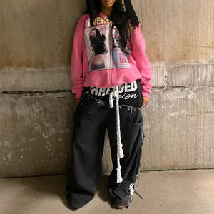 Sudadera con Capucha de Alta Calidad Personalizada para Hombre, Estilo Urbano, Tejido Francés, Corte Cuadrado, Gruesa, con Pedrería, Lavada al Ácido - Product Image 3