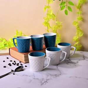 Cozy Set 2 Blue-White Pearl Fish Scaled Ceramic <b>Tea</b> <b>Cups</b> 200ml Vintage Classic Porcelain <b>Saucers</b> Drinkware Classic Vintage - Product Image 1