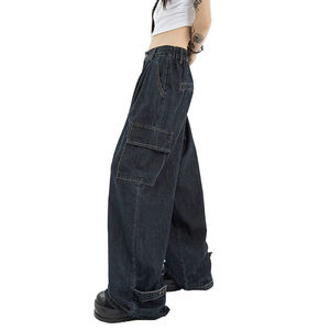 Pantalones Cargo Elegantes de Cintura Media en Azul Oscuro, Poliéster/Algodón, Tallas Grandes, Corte Regular, Largos, Ecológicos y Transpirables para Mujer - Product Image 2