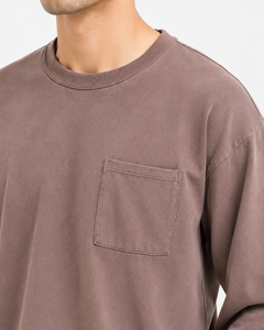 Camiseta de Manga Larga Oversize para Hombre, Cuello Redondo, Algodón, Corte Relajado, Informal, Premium, Gruesa, Transpirable, 220g - Product Image 4