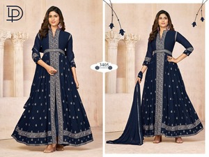 Heavy Fox Georgette Sherwani Winter Wear Suit avec fond Santoon et mousseline de soie Dupatta Multi-Thread Embroidery Work Salwar Style - Product Image 6