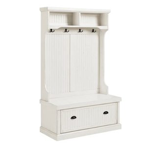 Wooden beadboard <b>storage</b> <b>cabinet</b> with integrated seating for the entryway, designed for storing coats and jackets. - Product Image 3