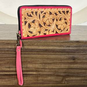 Western Hand Tooled Genuine Leather <b>Women</b> Wristlet Clutches New Multi Flower Pattern <b>Purse</b> Everyday Evening <b>Card</b> Holder Wallet - Product Image 4