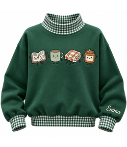 Custom Women’s <b>Mock</b> Neck Sweatshirt 100% Cotton Fleece Gingham Boxy Fit Solid Color Private Label Autumn Winter Pullover - Product Image 1