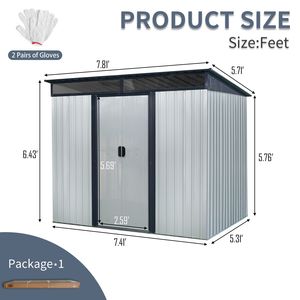 Casetta da Giardino in Metallo Bianca e Nera 2,4m x 1,8m con Porte Scorrevoli Chiudibili a Chiave e Pannello Trasparente per Giardino e Prato - Product Image 6