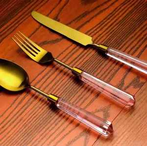 Stainless Steel & Resin <b>Silver</b> Plated Mirror Polish Eco-Friendly Long Handle Wedding Cutlery <b>Set</b> - Product Image 6