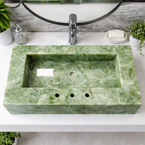 Lavabo de Baño de Ónix Verde Natural de Lujo, Lavabo Rectangular Hecho a Mano, Lavabo de Ónix para Encimera, Lavabo de Piedra Personalizado - Product Image 5