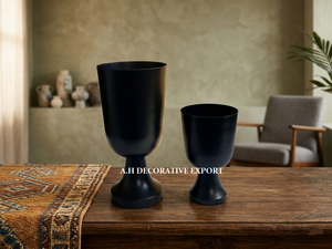 Modern Matte Black Pedestal <b>Vase</b> <b>Set</b> of 2 Nordic Style Chalice Flower Pots Luxury Wedding Centerpiece <b>Vase</b> <b>Set</b> for Home Decor - Product Image 3