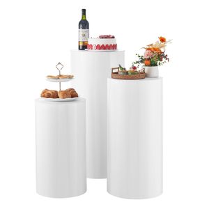 Supporto per Fiori da Matrimonio in PVC Bianco con Coperchio, Set da 3 Pezzi, Cilindri/Piedistalli da 60/75/90 cm per Tavoli e Feste - Product Image 1