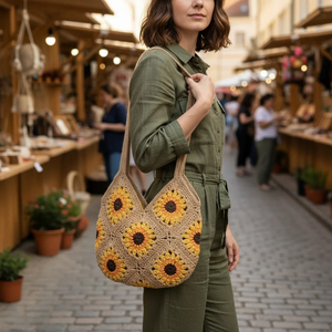 Bolso de Hombro de Hilo de Algodón Hecho a Mano, Resistente, de Gran Capacidad, con Decoración de Girasol, Ecológico y Ligero, Directo de Fábrica - Product Image 4