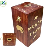 Tirelire en bois artisanale, coffre au trésor, boîte à monnaie avec serrure, tirelire vintage, boîte de rangement décorative, décoration d'intérieur, cadeau