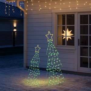 Decorazioni Natalizie da Giardino: Albero di Natale in Metallo con 2 Luci, Pre-Illuminato con 150 LED Verdi e Bianco Caldo - Product Image 2