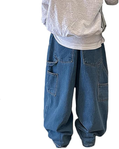 Men's Loose Fit Baggy Wide Leg Denim Pants Mid Waist Pleated Front Worsted Fabric Streetwear <b>Hip</b> Hop Formal - Product Image 6