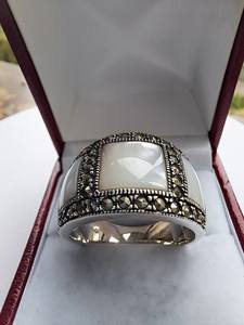 Anillo Vintage de Plata de Ley con Madreperla, Joyería Artesanal con Piedras Preciosas, Diseño Elegante para Mujer, Venta al Por Mayor para Exportación - Product Image 3