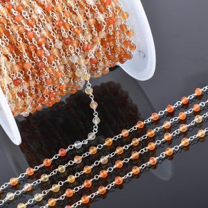 Chaîne de chapelet en argent sterling 925 avec perles rondes facettées en cornaline naturelle, fil enroulé, chaîne à maillons en pierres précieuses pour la fabrication de bijoux en gros - Product Image 4