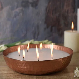Copper <b>Candle</b> Bowl With Three Wicks Heat Resistant Home Decoration - Product Image 2