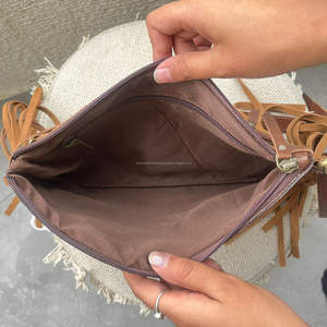 New Arrival Handcrafted Cowhide Leather Women Designer Shoulder Purses High Quality Turquoise Stone Crossbody Fringe Handbags - Product Image 6