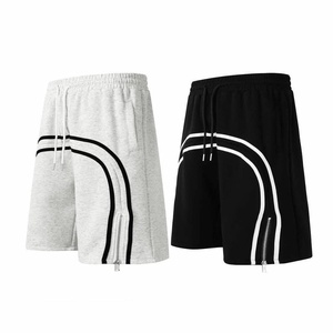 Shorts de sport pour homme grande taille en jersey tricoté 100% coton, délavé style vintage, taille mi-haute, avec cordon de serrage, anti-UV, respirant et imprimé floqué - Product Image 1
