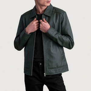 Chaqueta de Cuero Verde Genuino a la Moda para Hombre, Elegante, Personalizable OEM, Disponible a Precios de Mayoreo, con Características Modernas y Elegantes - Product Image 3