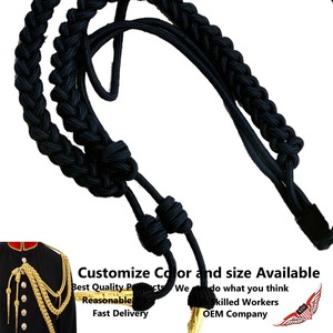 Braided <b>Black</b> Metallic <b>Cord</b> Aiguillette with Gold Tassels for Garment Use Classical Style - Product Image 2