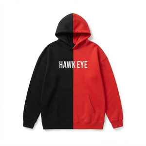Sudadera con capucha de bloques de color para mujer, roja y negra, de manga larga, con estampado de letras - Product Image 6