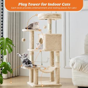 Árbol rascador para gatos, torre de escalada para gatos con postes rascadores de sisal natural, hamaca, casa para mascotas para gatos y gatitos de interior. - Product Image 2