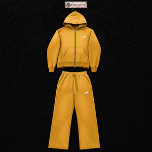 Conjunto Deportivo de Dos Piezas con Sudadera con Cremallera Completa Dorada para Hombre, Logotipo Personalizado, Ropa Deportiva Informal, Estilo Urbano, Corte Holgado, Venta al Por Mayor - Product Image 5