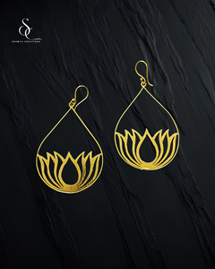 Handmade <b>Gold</b> Plated Lotus Drop <b>Earrings</b> Hollow Filigree <b>Dangle</b> Ear Jewelry for Women's Wedding Party Gift - Product Image 1