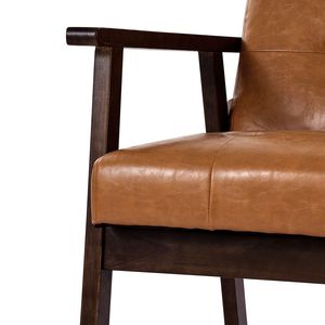 Poltrona Moderna Stile Mid-Century con Struttura in Legno Massello, Gambe Antiscivolo e Rivestimento in Pelle PU per Soggiorno - Product Image 5